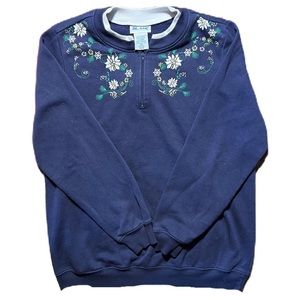 90s False Collar Floral Quarter Zip Crew M